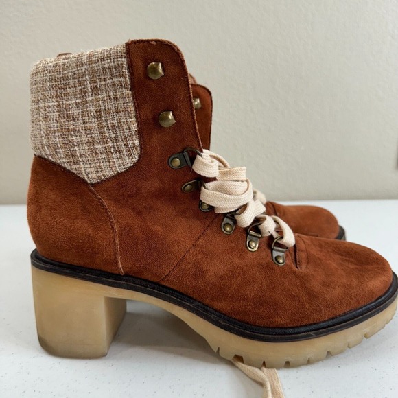 Mi.iM Shoes - Mi.iM Women's Suede‎ Upper Monroe Military Bootie Laced Up Camel Size 9